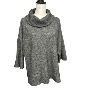 Pure Jill Cashmere Cowl Neck Sweater 2X Gray 3/4 Sleeve Boxy 100% Cashmere Artsy